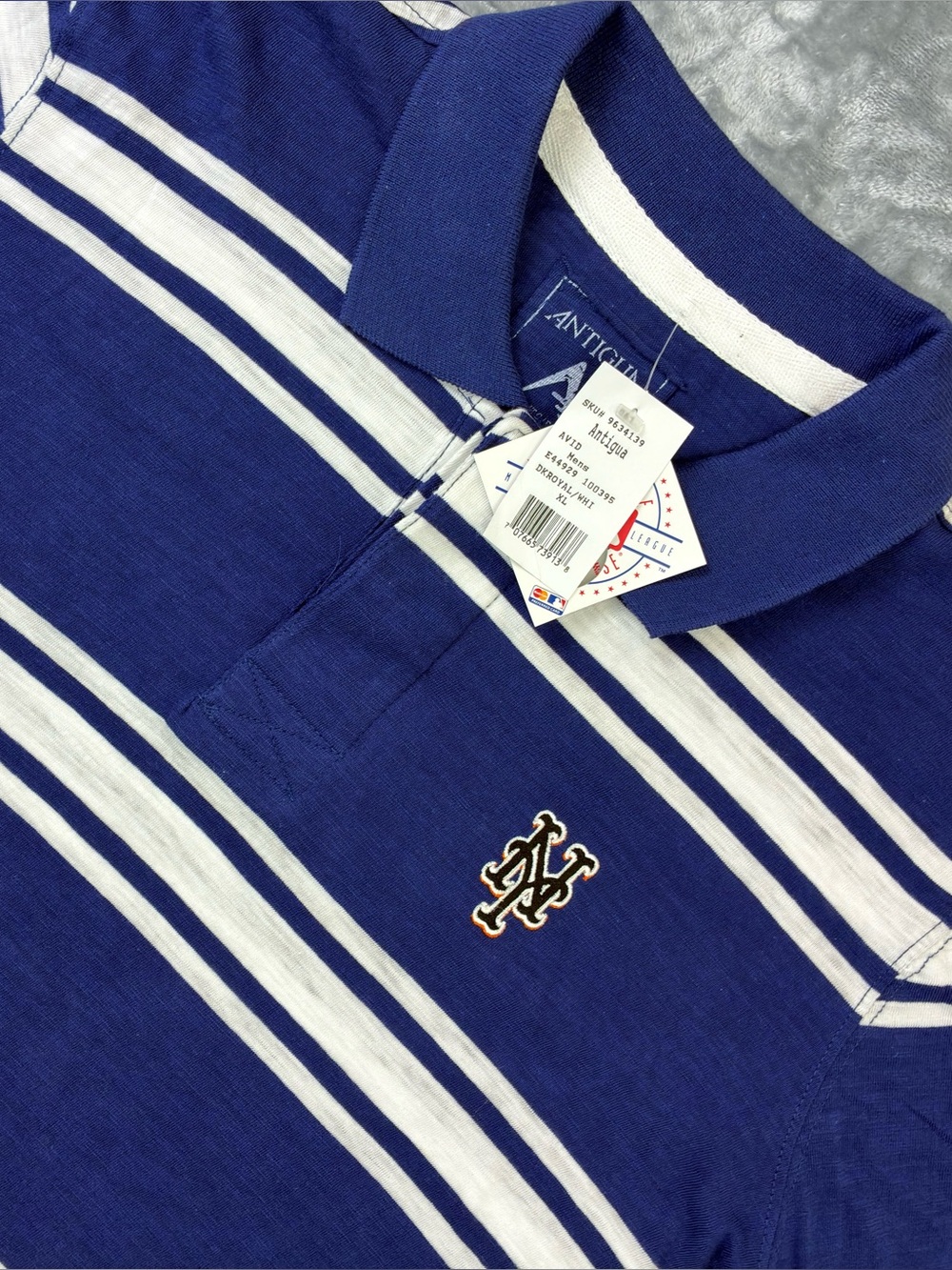 NWT New York Mets Antigua Mens XL Dark Blue Striped Polo Golf Shirt MLB Baseball